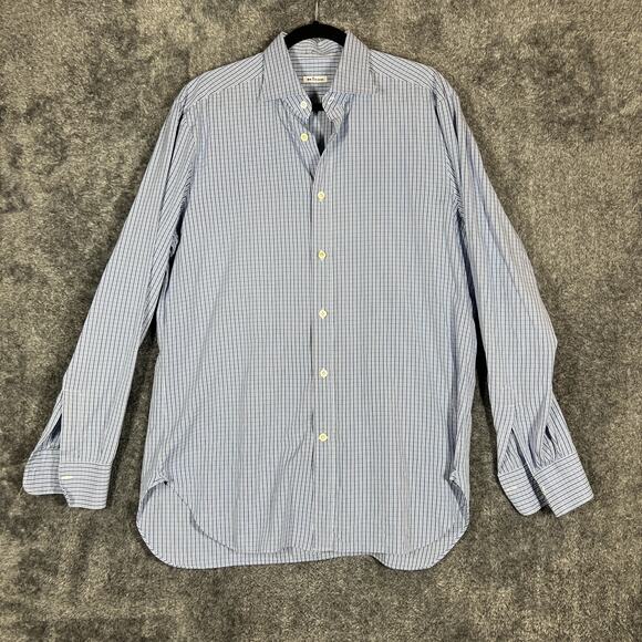Kiton Shirt Mens 16 41 Plaid Button Down Long Sleeve Made in Italy Luxury - Picture 1 of 10